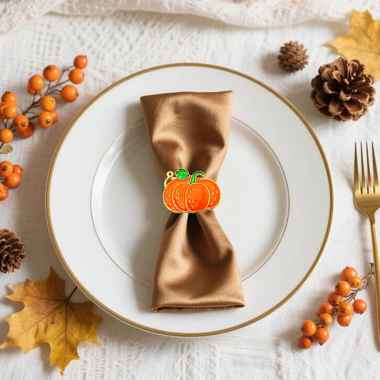6Pcs/Lot Pumpkin Napkin Rings Fall Harvest Napkin Holders for Thanksgiving Halloween Party Table Decoration Kitchen Home Decor