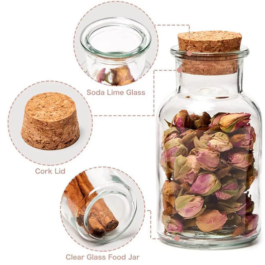 5oz Spice Jars - Clear Glass Bottles with Cork Lids, Reusable Round Containers for Herbs, Teas, Seasonings, Party Favors, Candy