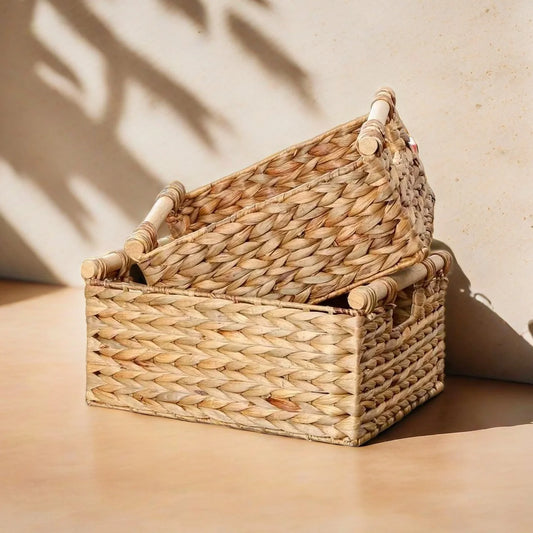 Woven storage box with handle Kitchen Sundry Organizer Laundry Basket Rectangular Closet Organizer Kitchen Organizer Picnic Bask