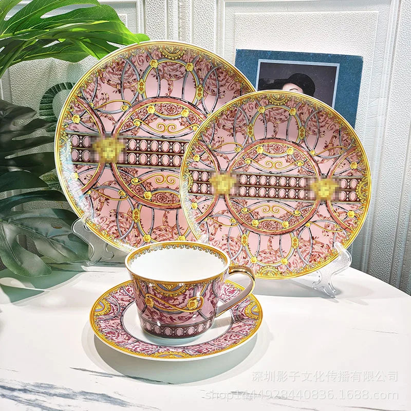 European style bone china Western style steak plate red decoration model room countertop household ceramic dish flat plate