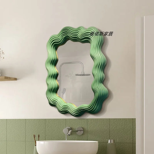 Luxury Big Hanging Asymmetrical Espelhos Living Room Decorations Wavy Art Mirror Wall Aesthetic Vanity Irregular Funky Mirror