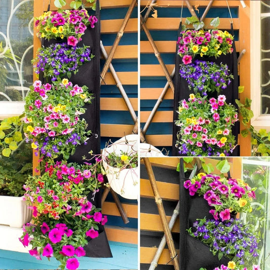 Hanging 6-pocket Waterproof Vertical Wall Planter Bag Planting Flower Grow Bags for Indoor Outdoor Yard Garden Fence Home Decor