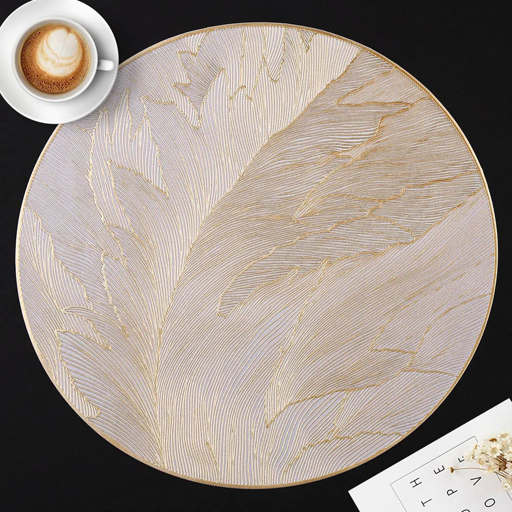 Round Luxury Placemats Non-Slip Table Mats Heat Resistant Pressed Vinyl Place Mats for Dinner Table Decor Kitchen Accessories