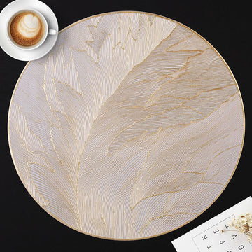 Round Luxury Placemats Non-Slip Table Mats Heat Resistant Pressed Vinyl Place Mats for Dinner Table Decor Kitchen Accessories