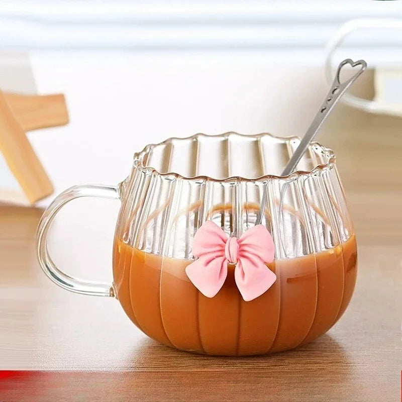 1PC Bow shaped glass cup, heat-resistant household coffee cup, juice milk beverage cup