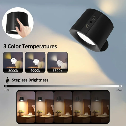 Modern Magnetic LED Wall Lamp Rechargeable 360° Rotation Wireless Remote Control Spotlight For Bedroom Living room decoration