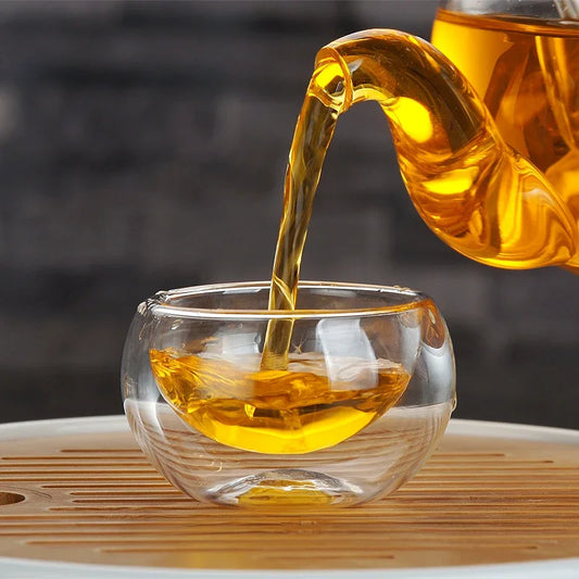 Heat-Resistant Transparent Double Layer Glass, Small Kung Fu Tea Cup Set, Serving Cups, Heat Insulation Hot Mug, Chinese Teacups