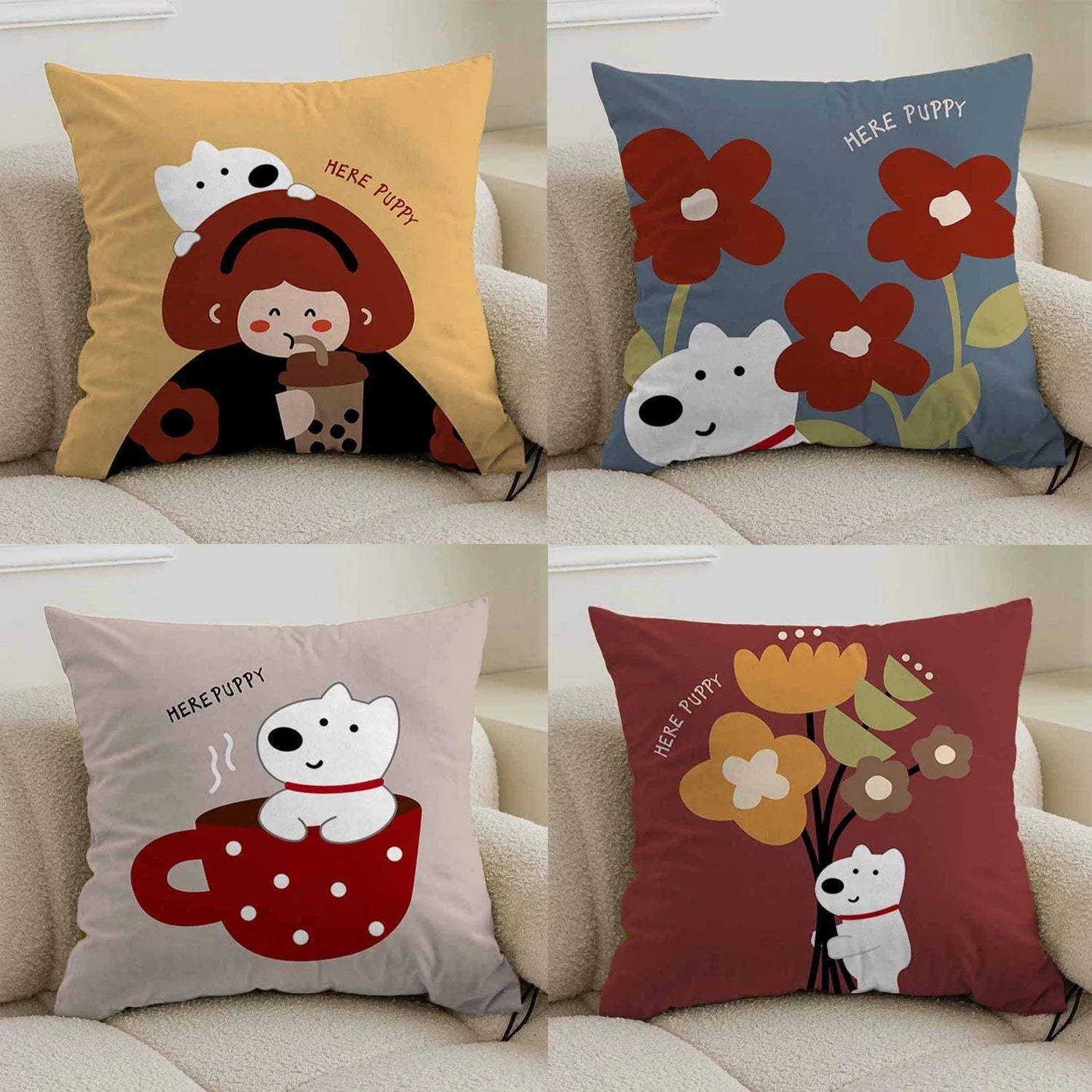 Cartoon animal pillow cover sofa living room cushion cover office waist pillow bedside square pillowcase removable and washable