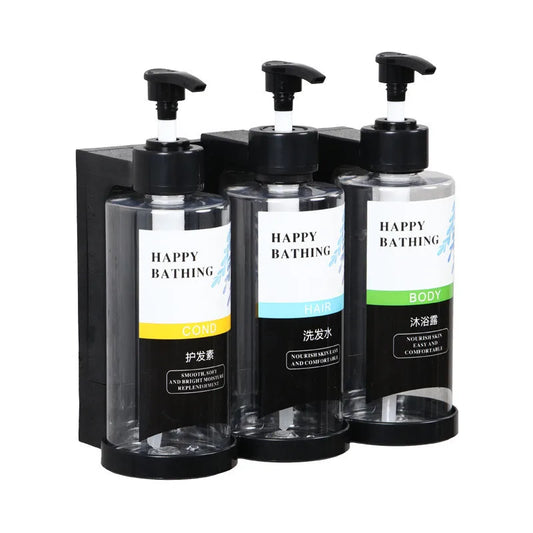 Tuqiu Amber Soap Dispenser Drill Free Bathroom Hand Liquid Soap Dispenser ABS Shampoo bottles Wall Empty Shampoo Bottles Pump