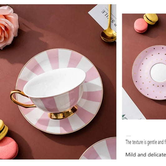 Ceramic Coffee Cup with Plate Afternoon Tea Mug Golden Edged Cute Girls Milk Latte Cups Ceramic Kitchen Drinkware Tea Cup Set