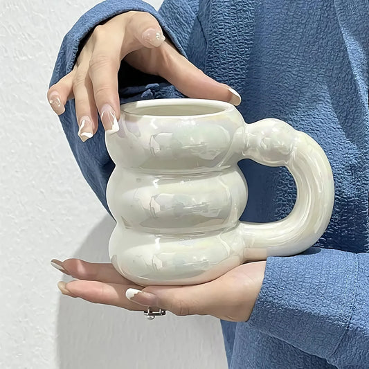 Ceramic Cute Mugs Coffee Cups Korea Kawaii Designer Circle Bubble Coffee Cups Breakfast Milk Juice Tea Handle Cup Microwave Safe