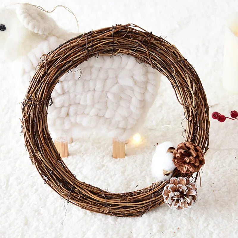 10-40CM Christmas Natural Dried Rattan Ring Wreath Garland DIY Wicker Vine Ring Craft Door Wall Hanging Pendant Decoration