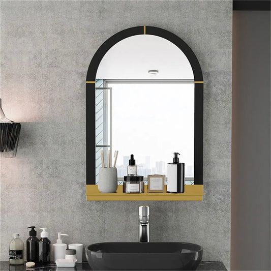 Large Decorative Wall Mirror Arch Vanity with Metal Floating Shelving Home Furnishing Art Deco for Livingroom Fireplace Home
