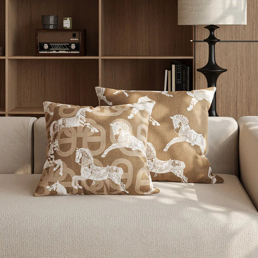 Vintage Printed Cushion Cover French Style Velvet Horse Print Pillow Cover Decorative Luxury Living Room Sofa Bedroom Pillowcase