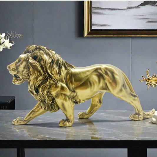 Resin Lion Golden Statue Table Art Decor Vintage Bronze Animal Figurine and Sculpture Craft Desk Home Decorations Nordic Style