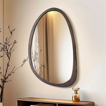 Wall Mirror Decorative Mirror Irregular Industrial Mirror with Black Walnut Wood Frame for Living Room Bedroom Bathroom Entryway