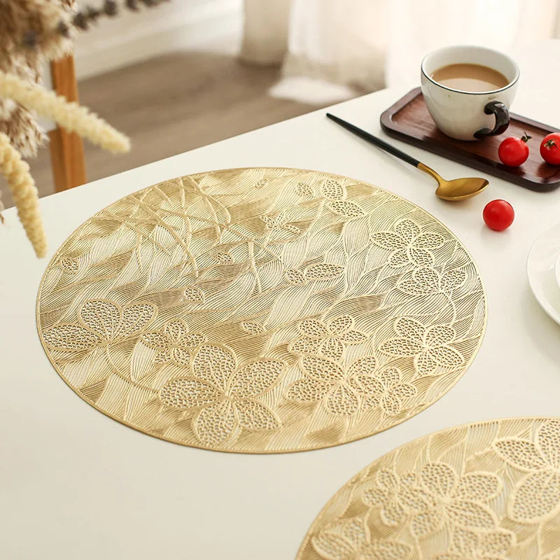 Hollow Out Round Decor Gold Dining Table Mat 38cm PVC Decorated Individual Table Placemats for for Home Hotel Decoration