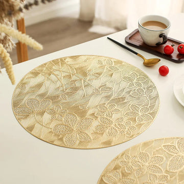 Hollow Out Round Decor Gold Dining Table Mat 38cm PVC Decorated Individual Table Placemats for for Home Hotel Decoration