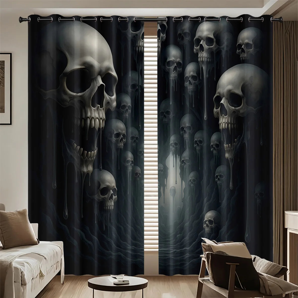 Halloween Scary Horror Gothic Grommet Thermal Insulated Drapes Darkening Window Curtain for Bedroom,2 Panels 84x84 Inch