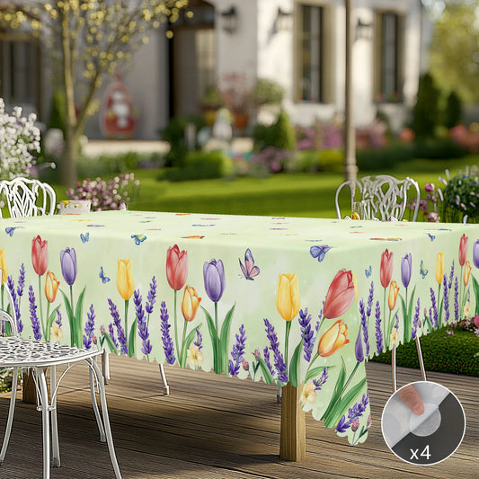 1 Piece Floral Round Tablecloth, 5 Sizes Available, Tulip Lavender Butterfly Pattern Printed Tablecloth, Edge Embossing Process, Spring Garden Tablecloth Decoration, Tablecloth for Daily Home Kitchen, Terrace, Spring Decorati