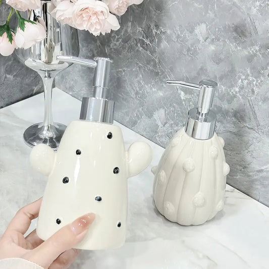 Light luxury cactus ceramic hand soap dispenser bottle for home and hotel bathroom suitable for shampoo and shower gel bottles