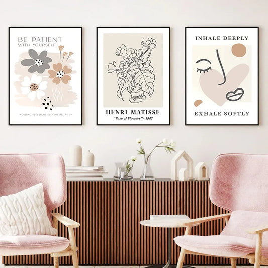 Abstract Matisse Line Face Leaves Flower Wall Art Canvas Painting Nordic Posters And Prints Wall Pictures For Living Room Decor