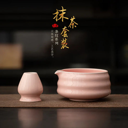 2/4pcs Pink Japanese Matcha Mixer Set Whisk Teaware Kit, Ceramic Cha Bowl with Mouth and Matchas Mixer Set Matcha Sets Accessory