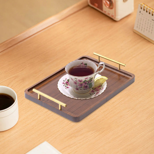 Wooden Serving Tray Decorative Tray with Metal Handles Tea/drink Platter Board Ottoman Tray Snack Tray for Parties Bathroom
