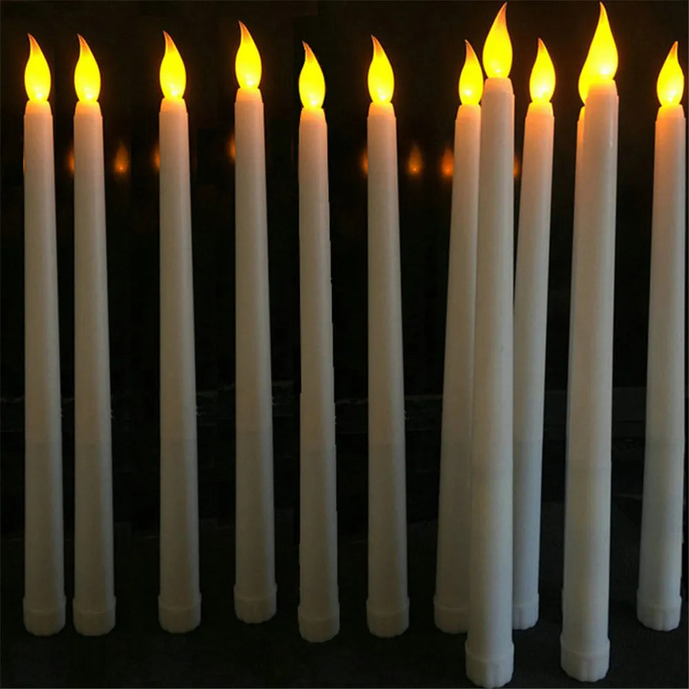 3/6/12 Pieces White Flameless Decorative Christmas Candles ,Smokeless LED Taper Candles With Yellow/Warm White Light
