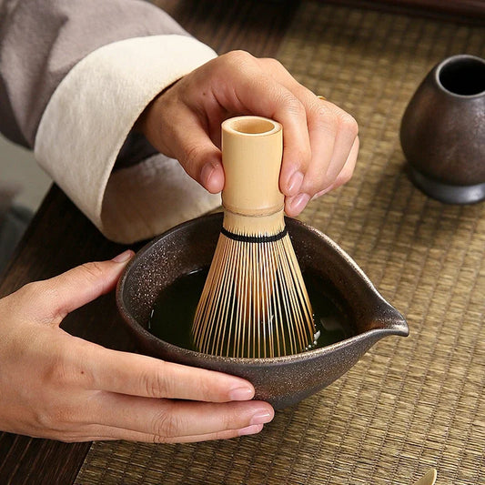 Japanese Bamboo Matcha Whisk Set - Zen Tea Ceremony Tools with Coarse Clay Whisk & Bowl, Traditional Gift for Tea Lovers