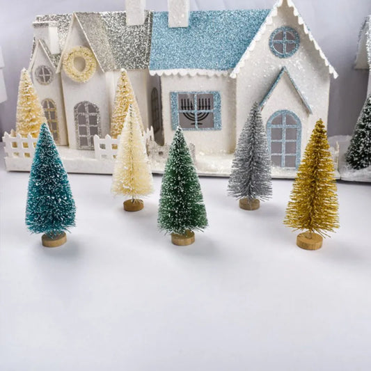 Mini Christmas Tree Fake Snow Frost Pine Trees Xmas Home Table Miniature Landscape Ornament Lifelike Christmas Tree Decor Craft