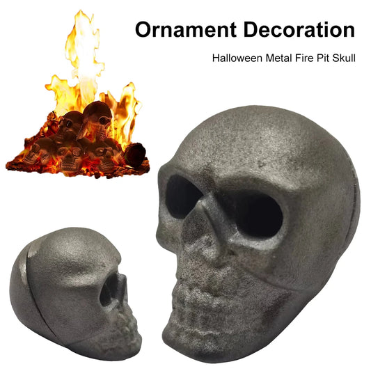 Simulation Skull Props Fireproof Reusable Imitated Human Skull Gas Log Metal Skull Charcoal Fire Pit Halloween Party Decorations