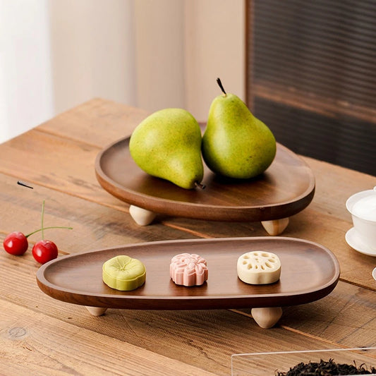 Chinese Style Wooden Pallets Irregular Stem-dish Household Storage Tray Three Legged Walnut Storage Tray Put Fruit Dim Sum