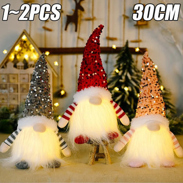 Glowing Knitted Gnome Doll with Led Night Light 30CM Christmas Decorations 2024 Home Xmas Tree Decor Navidad New Year 2025 Gift