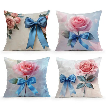 Elegant Roses And Bows Cushions Pillowcase Polyester Cushion Cover Throw Pillow Sofa Decoration Pillowcover Home Decor Xmas Gift