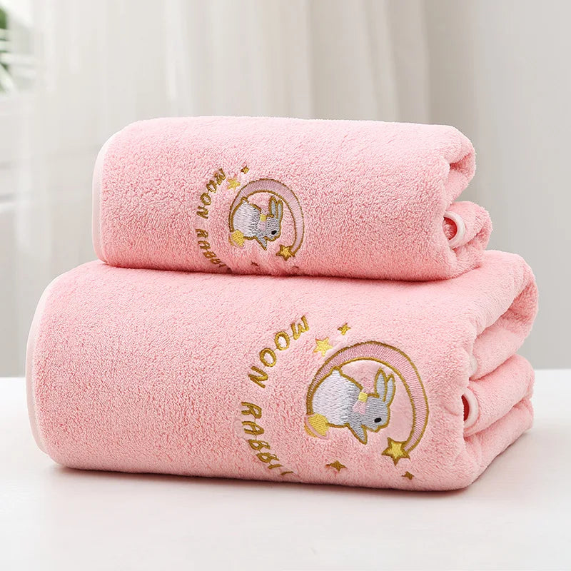 Coral Velvet Bath Towel – Thickened Soft Absorbent Towel for Women | Embroidered Luxury Bathroom & Beach Towel | NaturalBuiltHome