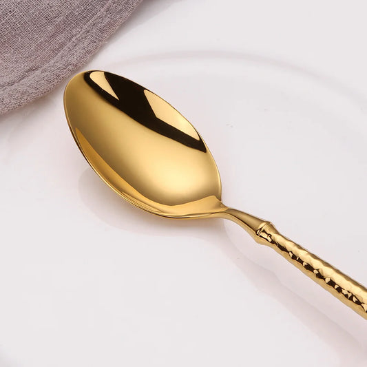 Gold Cutlery Set – 4pcs Stainless Steel Mirror Polished Knife, Fork, Spoon & Teaspoon | NaturalBuiltHome