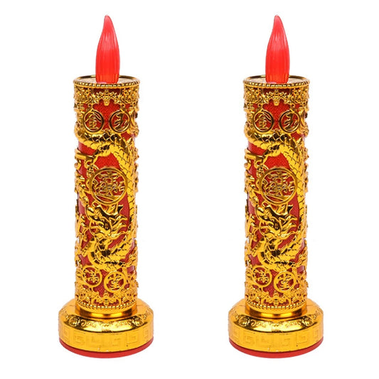 Pair Electric Thailand Candle & Candlestick 2AAA RICH Wealth Eternal Lamp Butter lamp For Buddhism Festival  Chinese New Year
