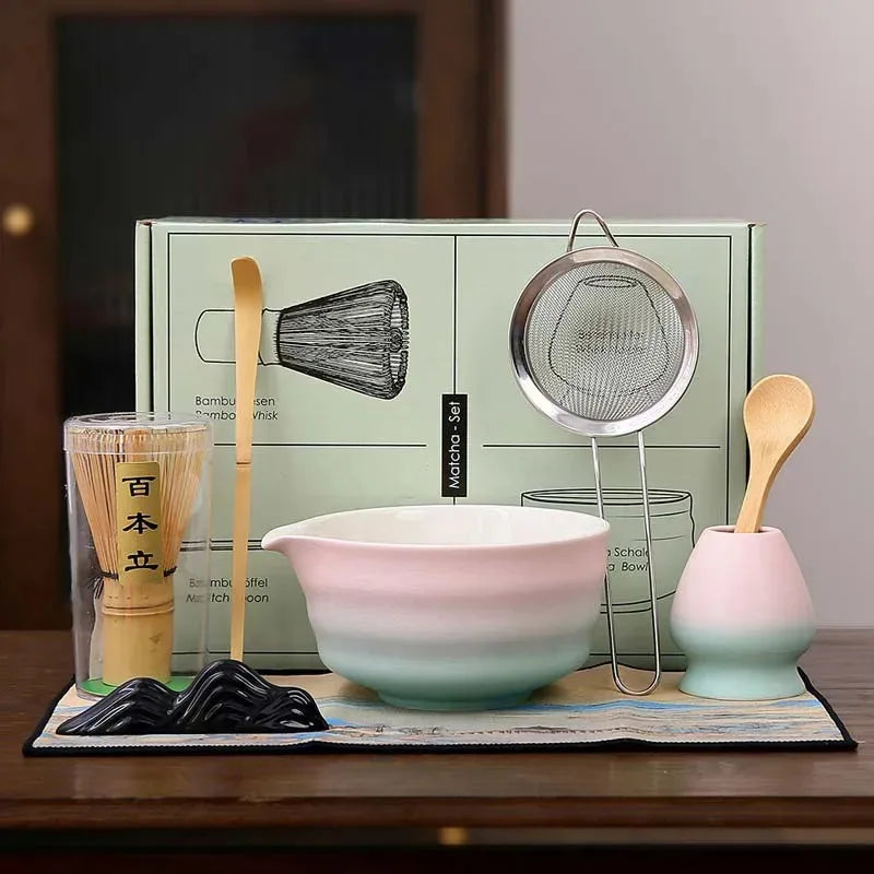 2/7pcs Gradient Ceramic Matcha Set, Tea Sets  with Matcha Bowl and Matcha Whisk Set Tea Making Tools, Gift for Matcha Lovers