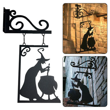 Halloween Metal Sign Witch Shape Iron Witch Boiler Silhouette Wall Mural Spooky Mysterious Witch Hanging Signage Horror