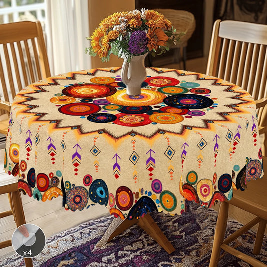 1 Piece of Bohemian Retro Farmhouse Theme Printed Tablecloth, Moroccan Style, Bright Bohemian Pattern Design, Suitable for Camping Style Picnic, Holiday Party, Garden Birthday Party Decoration, Kitchen Accessories, Restaurant
