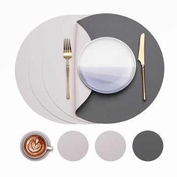 1/4/10Set Round PU Faux Leather Placemats and Coasters Set Double Color Elegant Dining Table Mat Pad Party Desktop Decoration