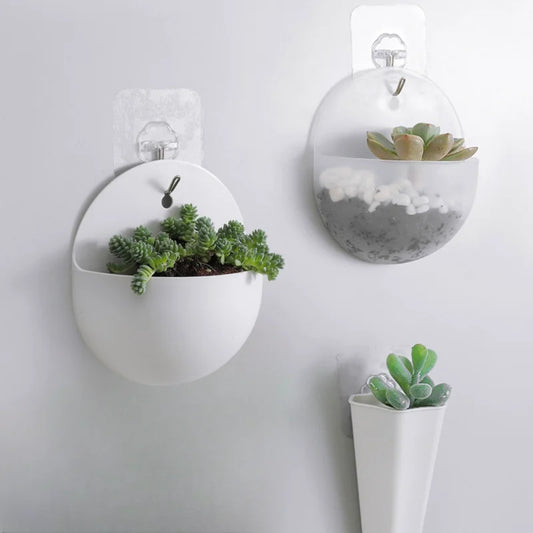 4-1PCS Plant Pot Wall-Mounted Hydroponic Pot Plastic Flower Vase DIY Pendant Light Plant Pot Hook Wall Storage Home Garden Decor