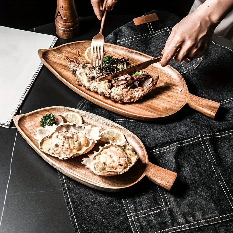 KEMORELA 1PCS Serving Wooden Tray Restaurant Western Food Plate Japanese Creative Breakfast Wooden Plate Sushi Dessert Fruit