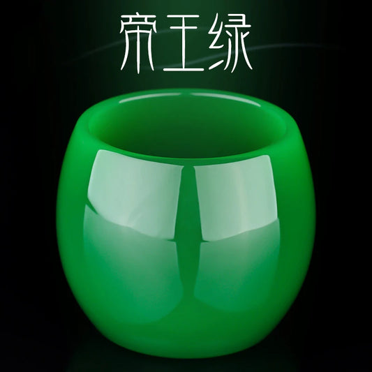 Emperor Green Jade Porcelain Cup Merit Cup Glass Retro Cha Wan Dark Green Master Cup for Tea High Quality Chinese Cup