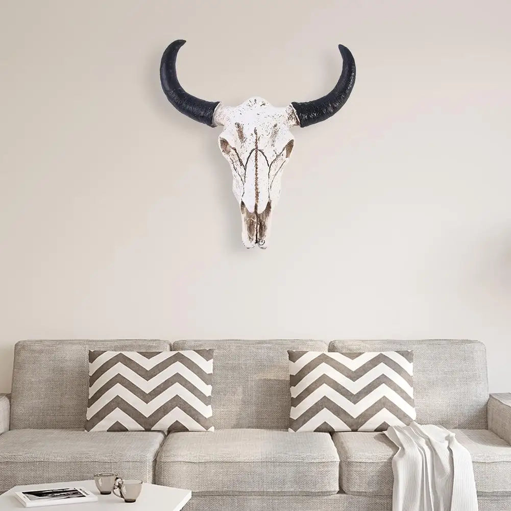 Longhorn Cow Skull Head Ornament Wall Hanging Animal Wildlife Sculpture Figurines Crafts Nostalgic for Home Halloween Decor