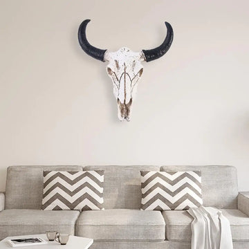 Longhorn Cow Skull Head Ornament Wall Hanging Animal Wildlife Sculpture Figurines Crafts Nostalgic for Home Halloween Decor