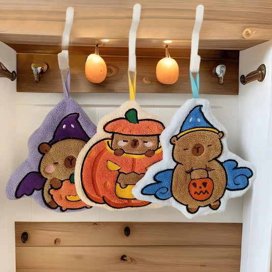 Cute Capybara Hand Towel Halloween Absorbent Towels Cartoon Kitchen Hanging Towel Handwashing Quick Drying Towels Bathroom