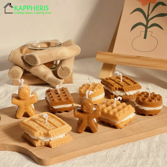 Waffle Scented Candles Cookies Food Shape Lotus Biscuit Decorative Candles Milk Scents Aromatic Candle Flavoring for Home Decor