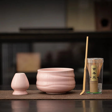 2/4pcs Pink Japanese Matcha Mixer Set Whisk Teaware Kit, Ceramic Cha Bowl with Mouth and Matchas Mixer Set Matcha Sets Accessory